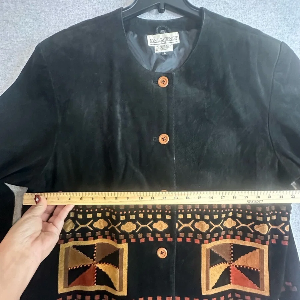 VTG Jon Lawrence LTD Leather Suede Southwest Aztec Beaded Lined Coat Womens L